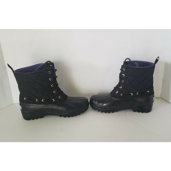 Sperry Top-Sider Black Quilted Waterproof Duck Boots Purple Fleece Lined sz 5 - Picture 4 of 9